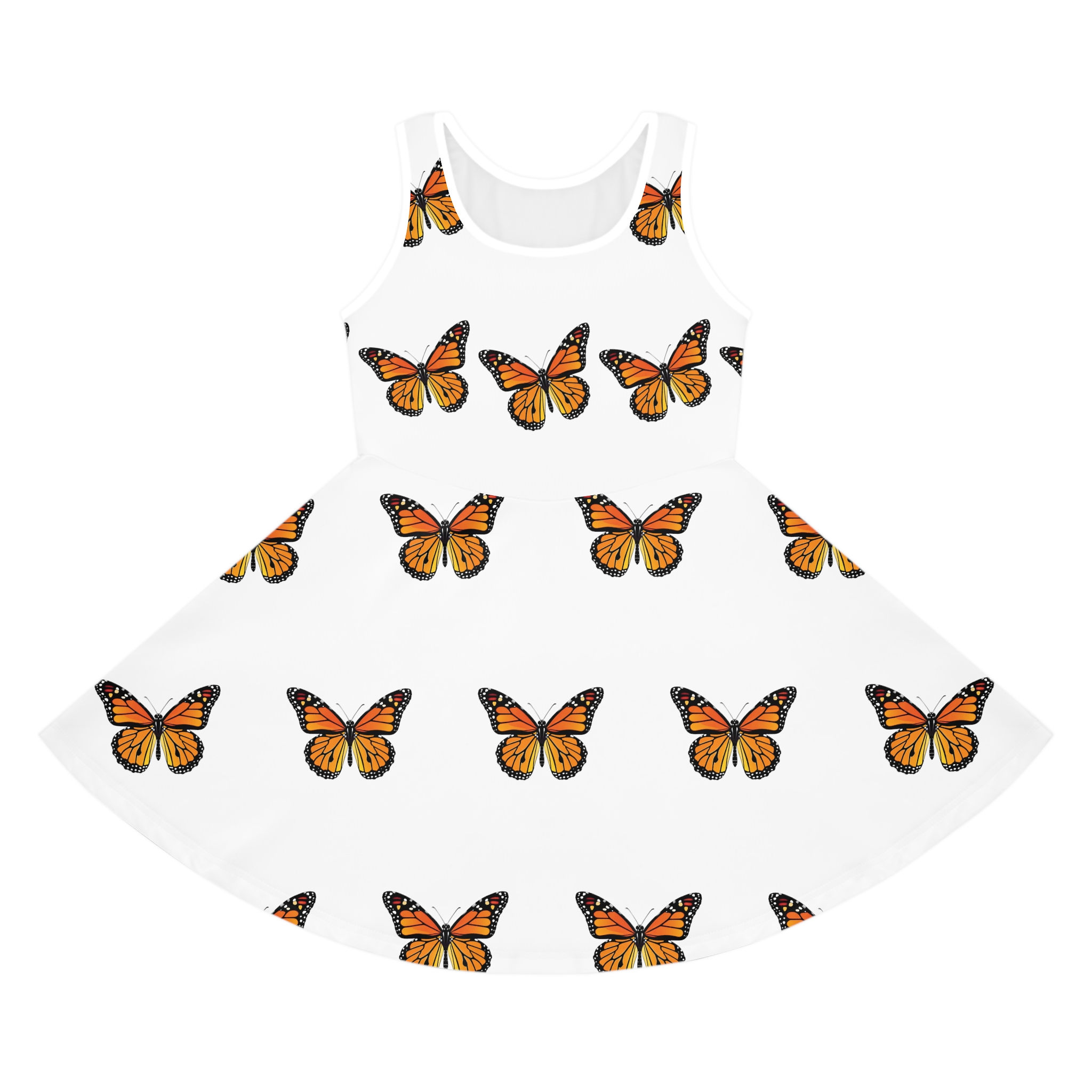 Girls' Butterfly Sundress — Orange Monarch Print AOP