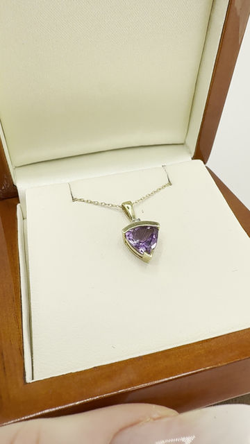 Thumbnail:  Trillion Cut 9ct Gold Amethyst and Diamond Pendant Necklace