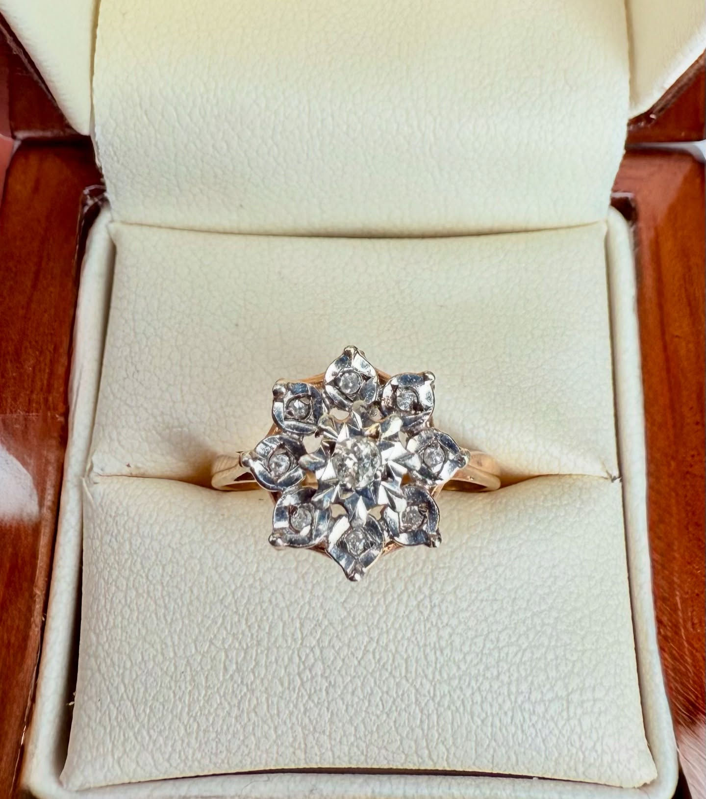 Radiant Diamond Starburst Cluster 9ct Yellow & White Gold Ring