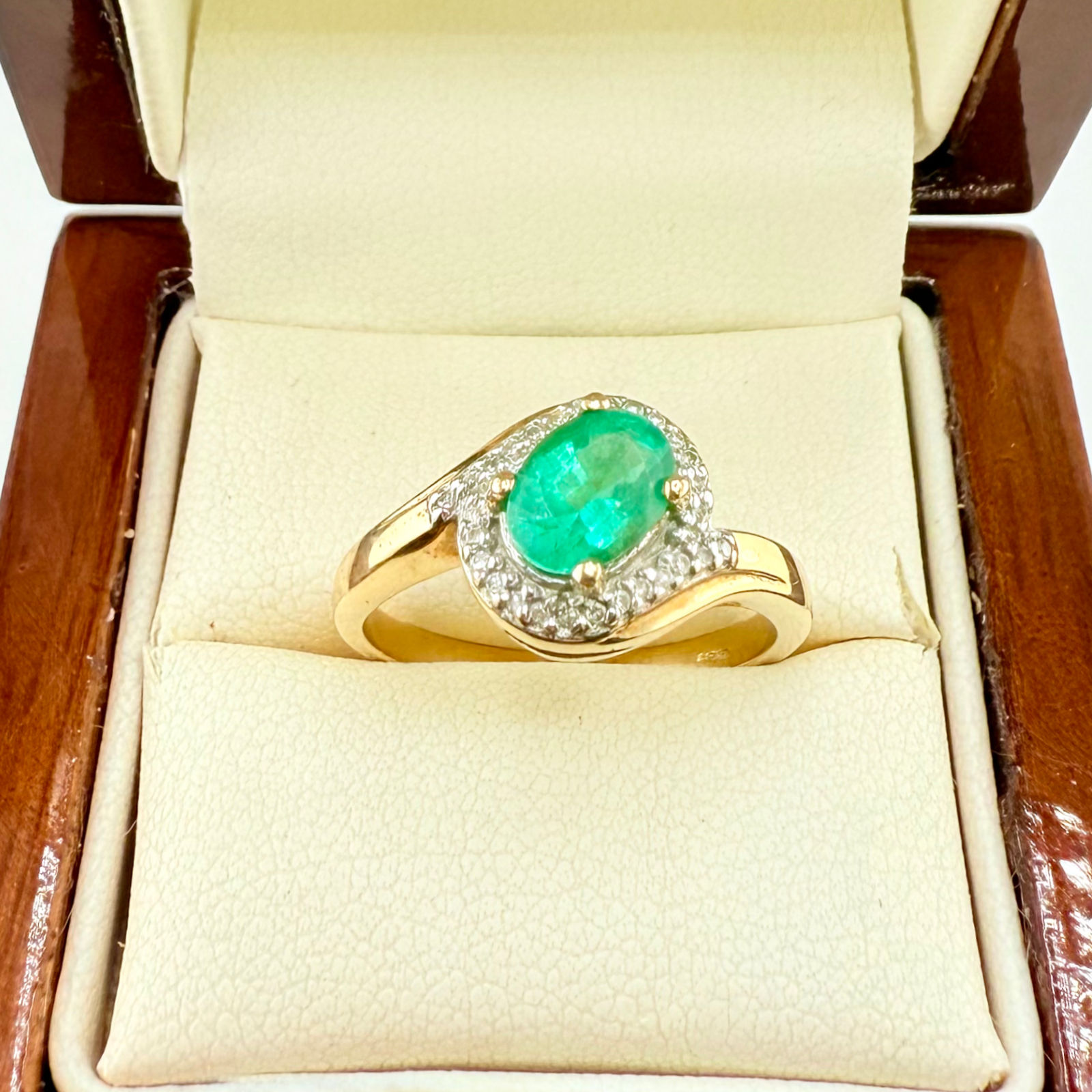 Emerald and Diamond Teardrop Halo 9ct Gold Ring