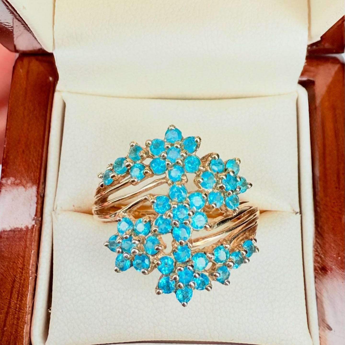 Radiant Aquamarine Floral Wrap 9ct Yellow Gold Ring