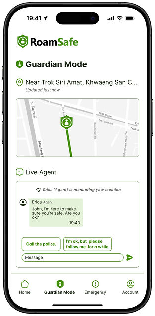 Safety agent monitors tourist via RoamSafe app