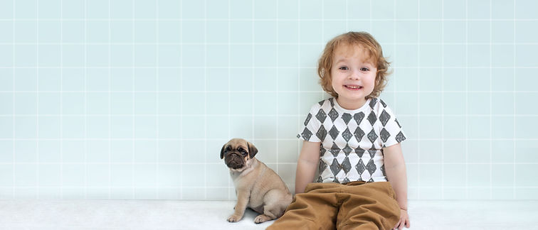 パグの子犬と少年
