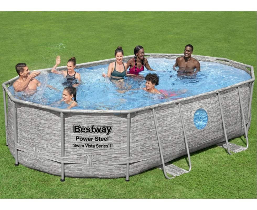 Прев'ю: Bestway 56946 (488x305x107см) з фільтром, драбиною та тентом [75кг] 70x53x128