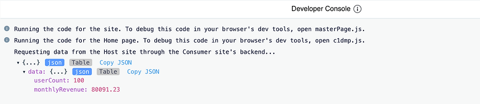 It says, running the code for the site. To debug this code in your browser's dev tools, open masterPage.js.