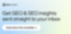 Wix Studio ad with text: "Get GEO & SEO insights sent straight to your inbox." Background is light gradient, with a "Subscribe" button.