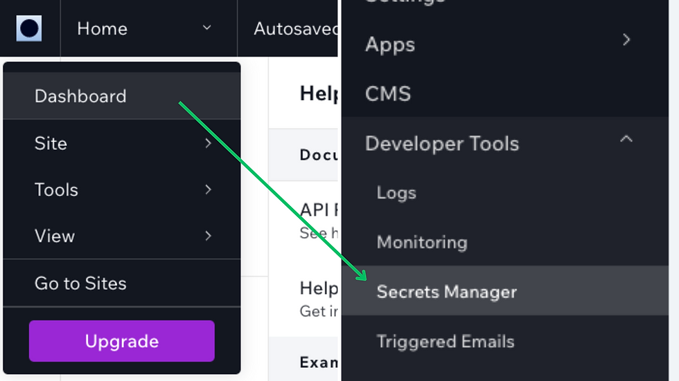 Arrow pointing to Secrets manager