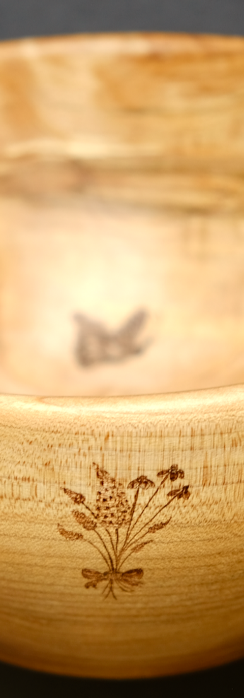 Salvaged Alder.
Woodturned and woodburned.
