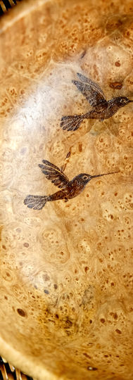 Salvaged Big Leaf Maple Burl.
Woodturned and woodburned.