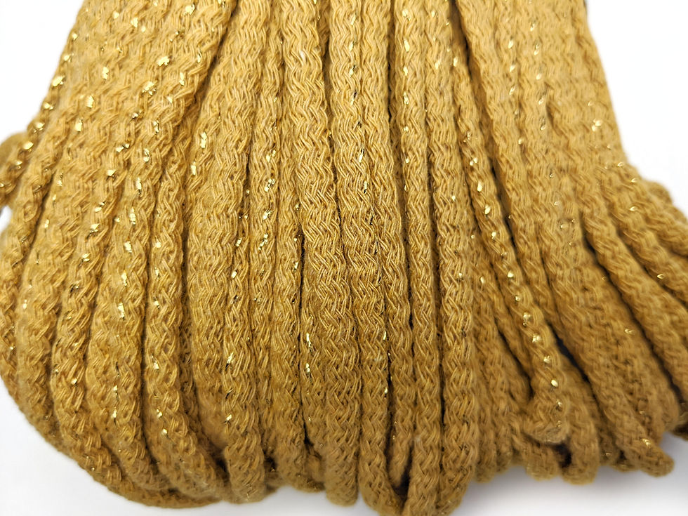 Thumbnail: Cotton yarn with Metallic Thread - Mustard & Gold 5mm