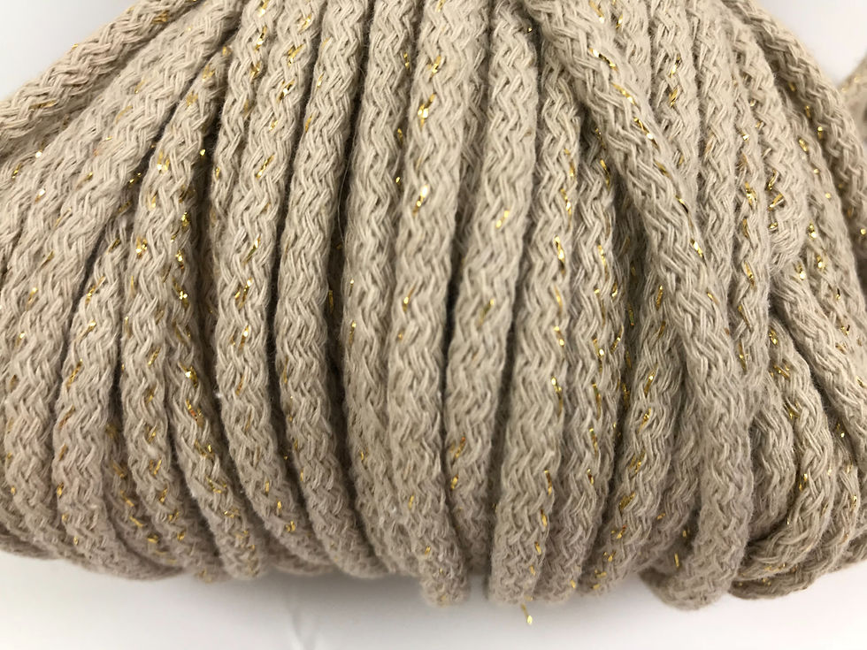 Chunky Cotton yarn with Metallic Thread - Beige/Gold 5mm
