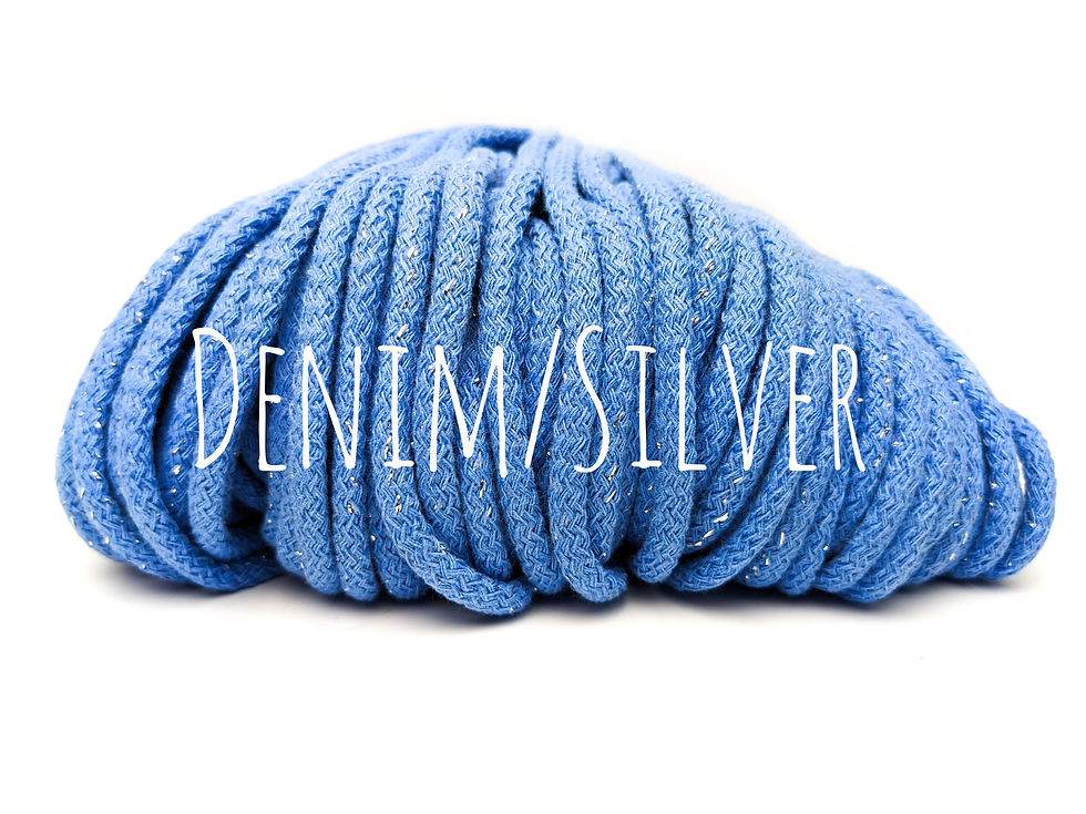 Chunky Cotton yarn with Metallic Thread - Denim/Silver 5mm