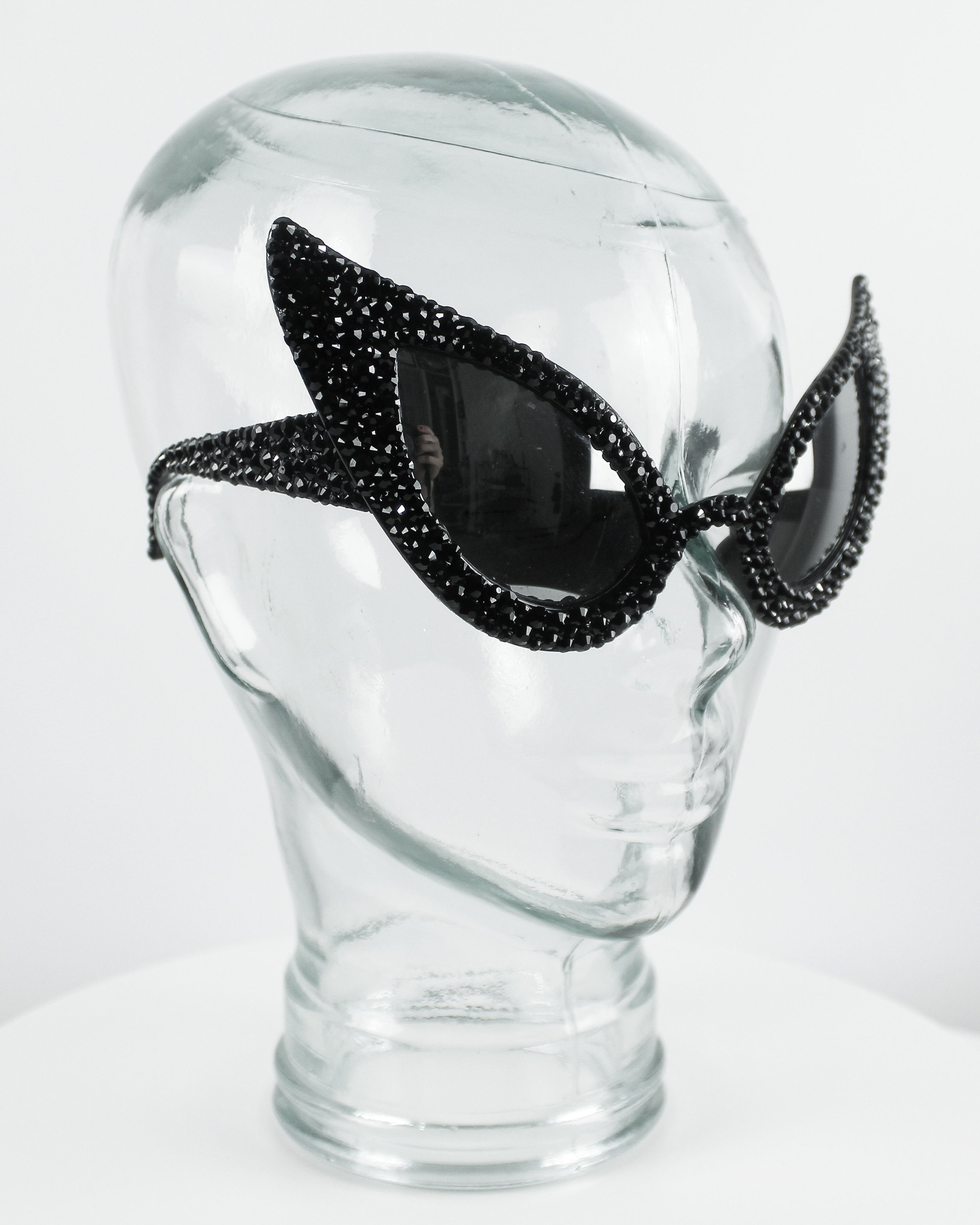 Extreme Black Rhinestone Oversize Cat Eye Sunglasses