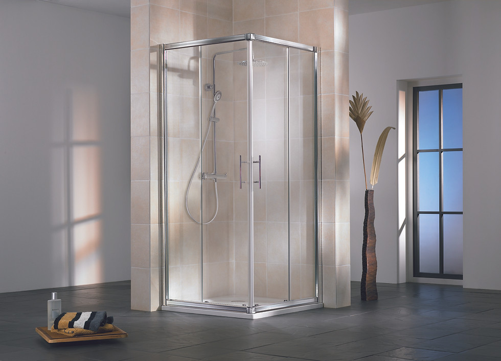 Dusche FAVORIT Eckeinstieg Schiebetür Alusilber matt