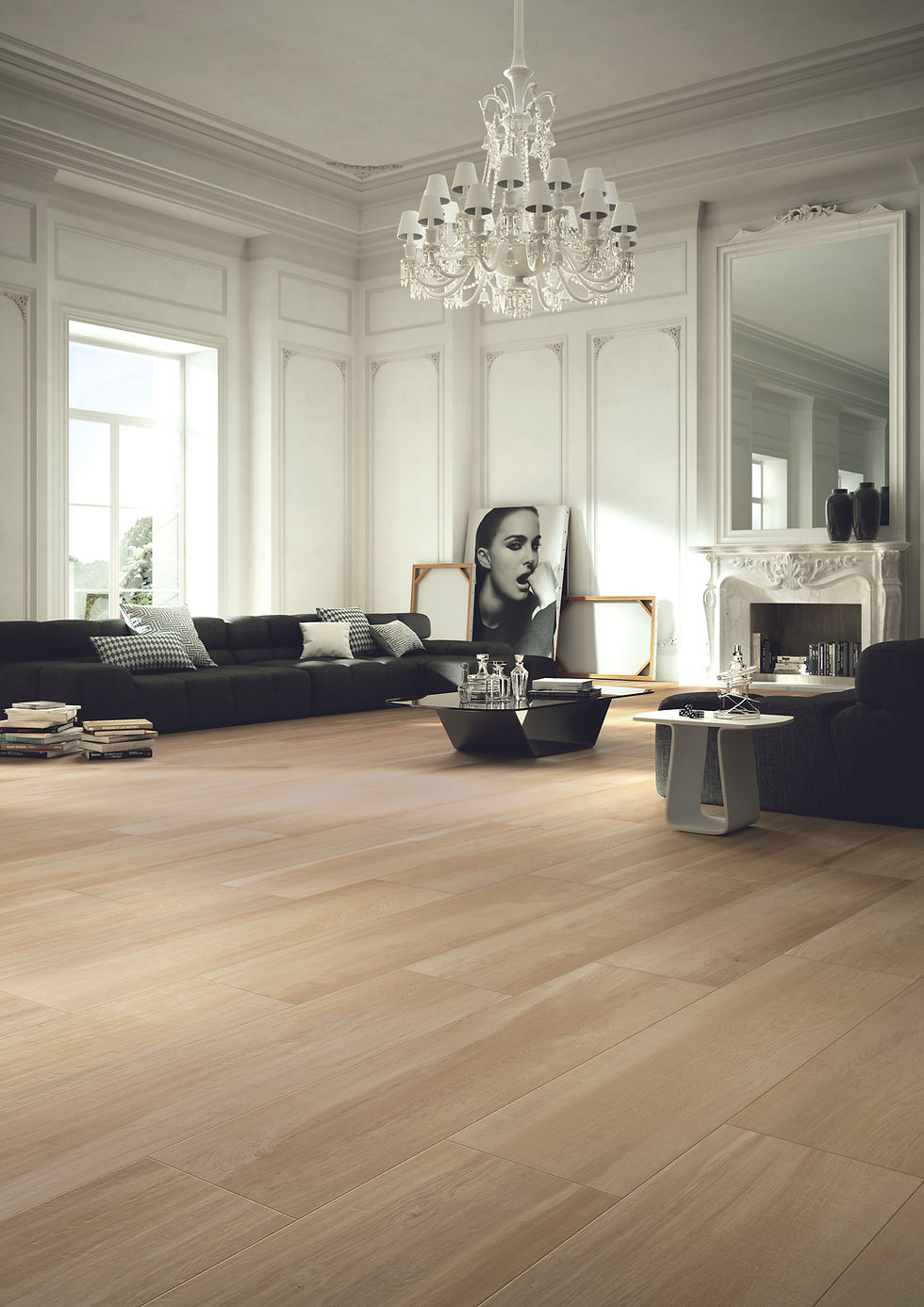 Wohnzimmeransicht Wand- und Bodenfliese AEQUA SILVA