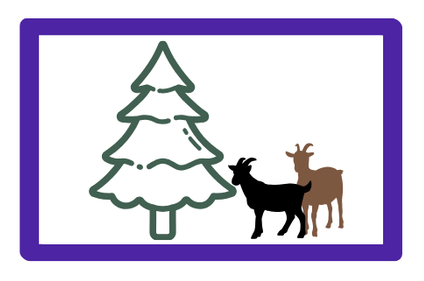 small graphic with two goats and a Christmas tree