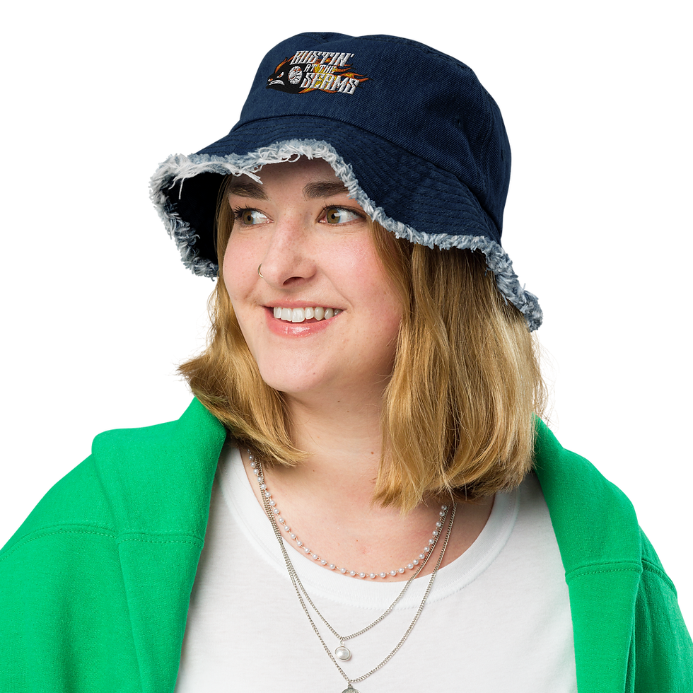 Thumbnail: Bustin at the Seams Distressed denim bucket hat