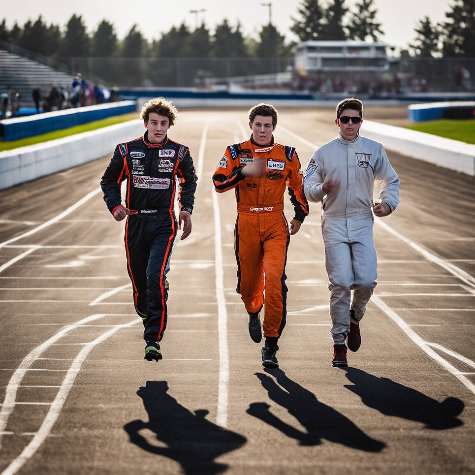 Racecar drivers run on foot on a 1_4 mile track at a high school.jpg