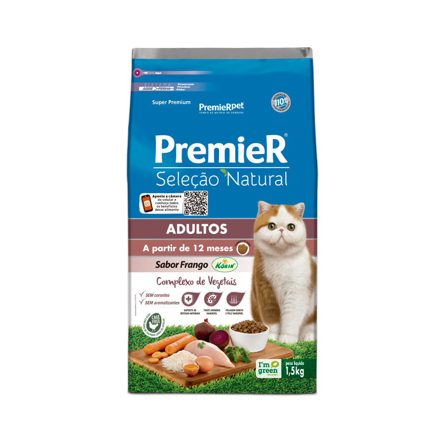 Ração Premier Seleção Natural Gatos Adultos Frango 1,5kg