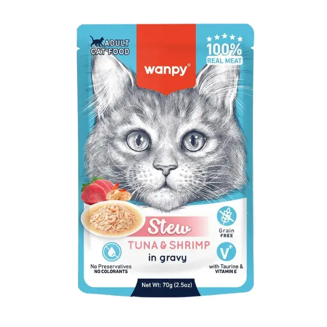 Sachê Stew Wanpy Gatos Adultos sabor Atum e Camarão 70g