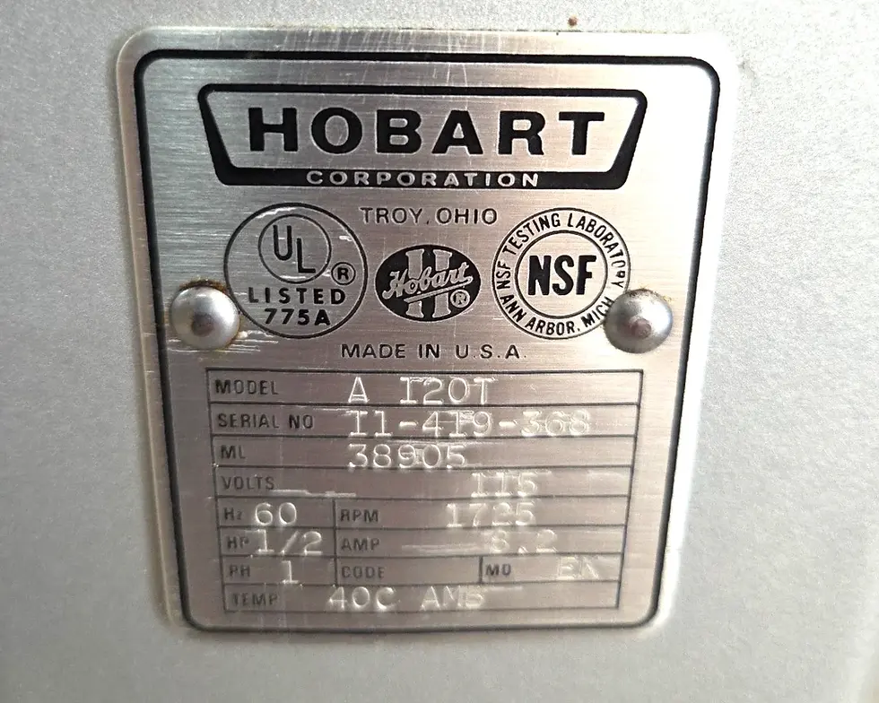 Thumbnail: HOBART MIXER 12QT A120T W/ Bowl, Paddle, Hook, Whisk - 1/2 HP, 1PH