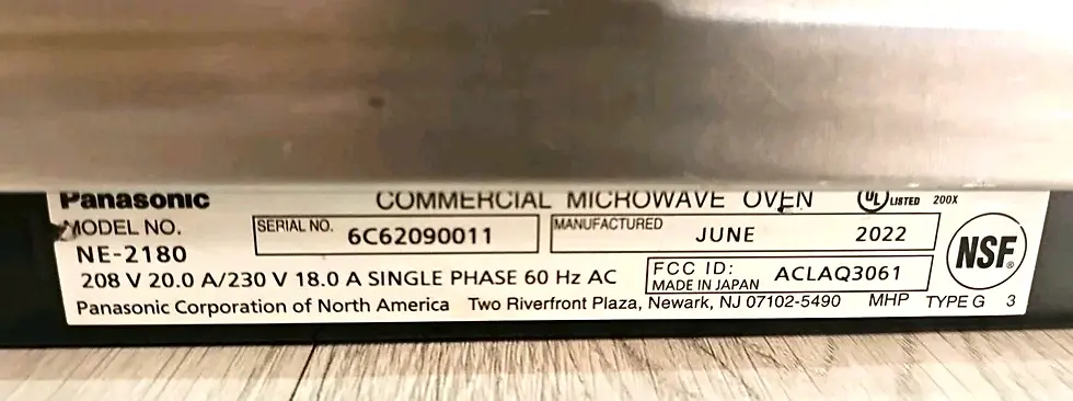 Thumbnail: 2022 Panasonic 2100W NE-2180 Sonic Steamer Microwave Oven 208/240V