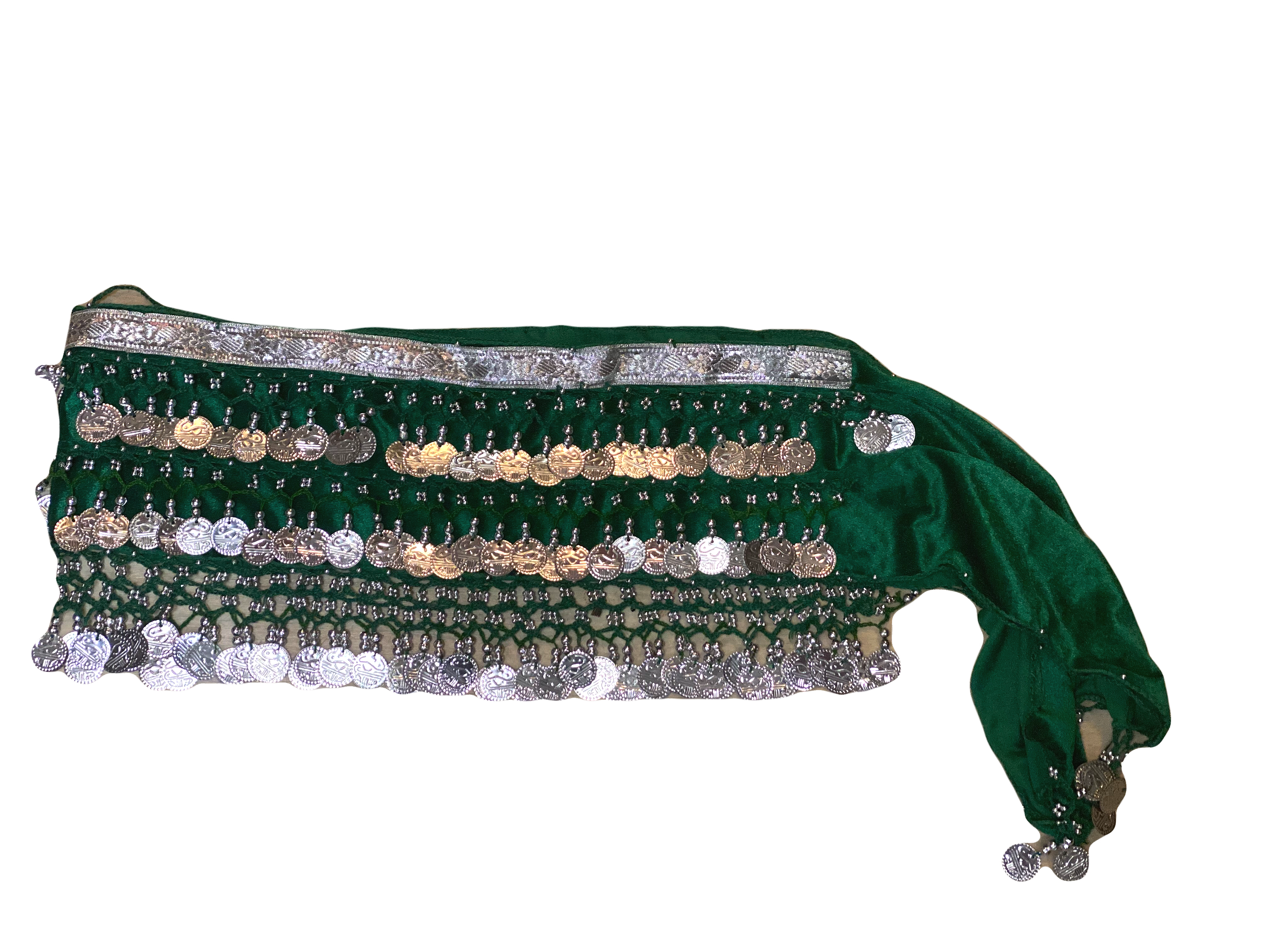 Grønt og sølv magedansbelte