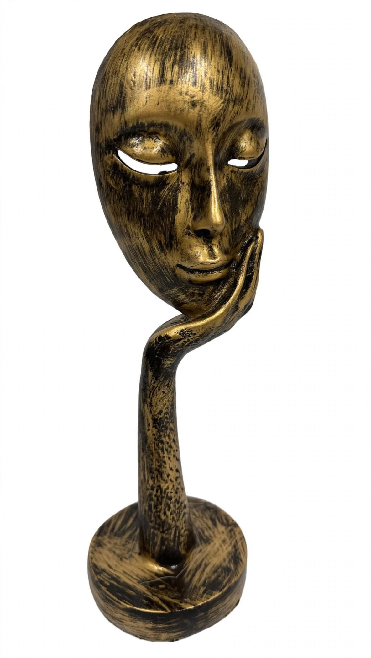 Pensive Face Sculpture – Gold Resin Statue