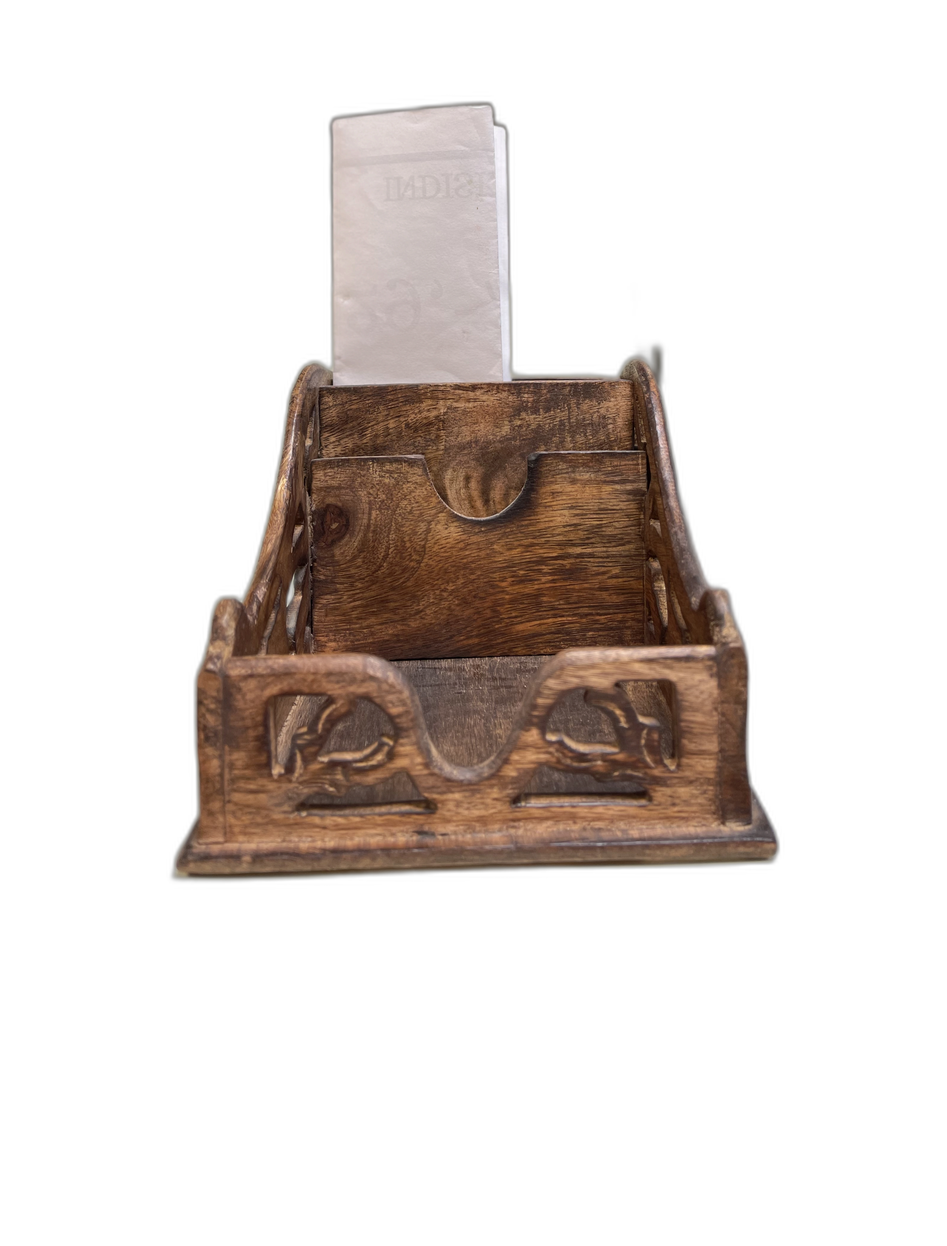Hand-Carved Wooden Napkin & Letter Holder