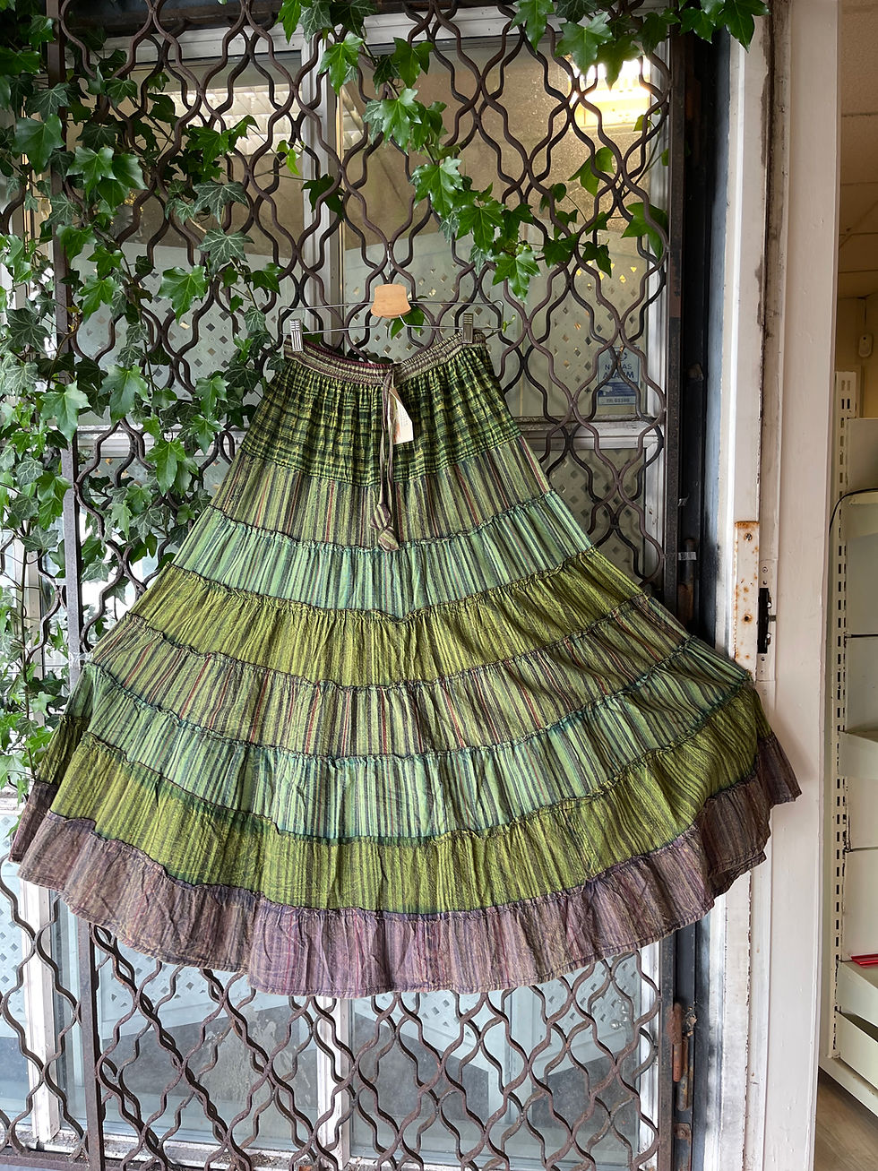 Miniatyrbilde: Green Bohemian Tiered Cotton Skirt
