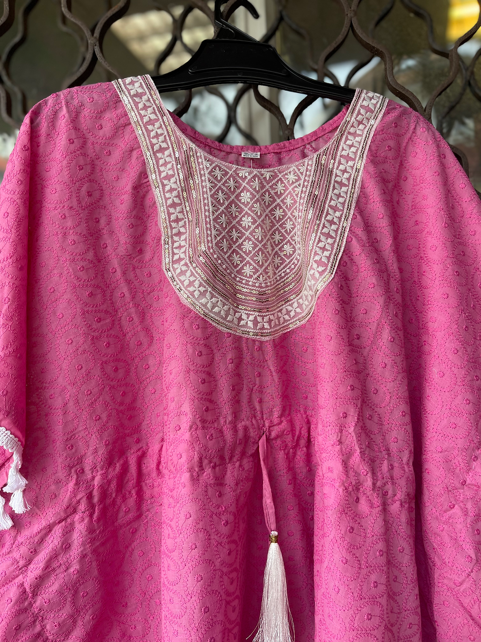 Thumbnail: Pink & white Cotton Kaftan Top