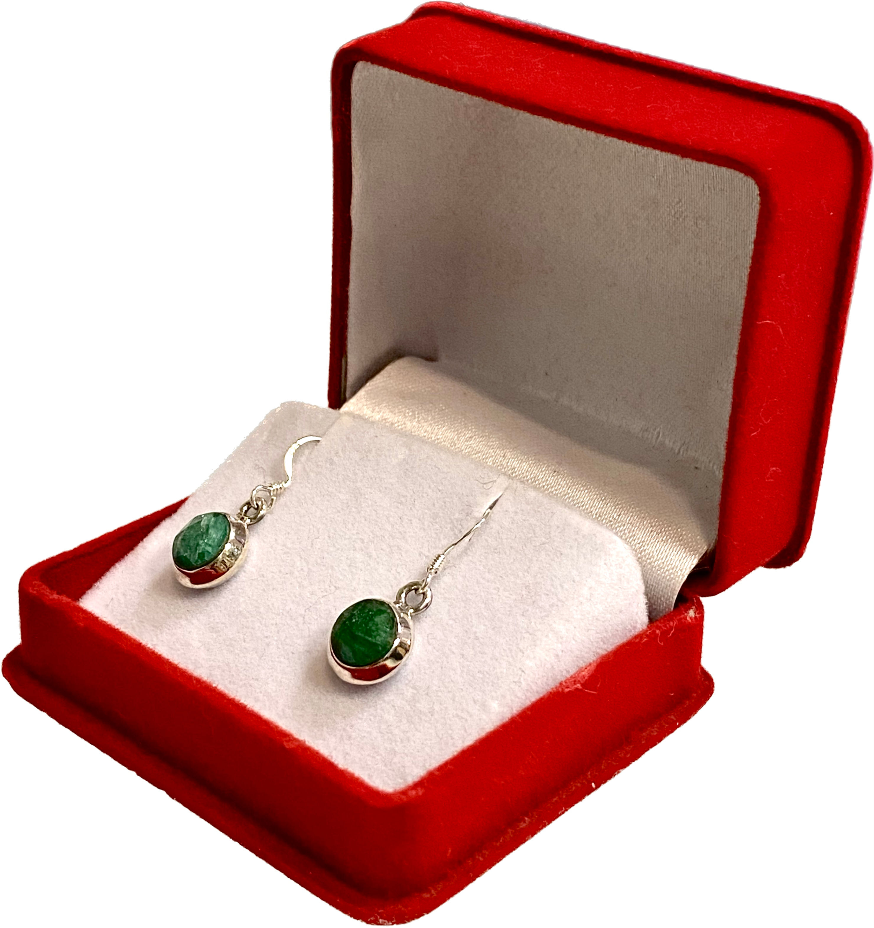 Emerald Stone Silver Earrings