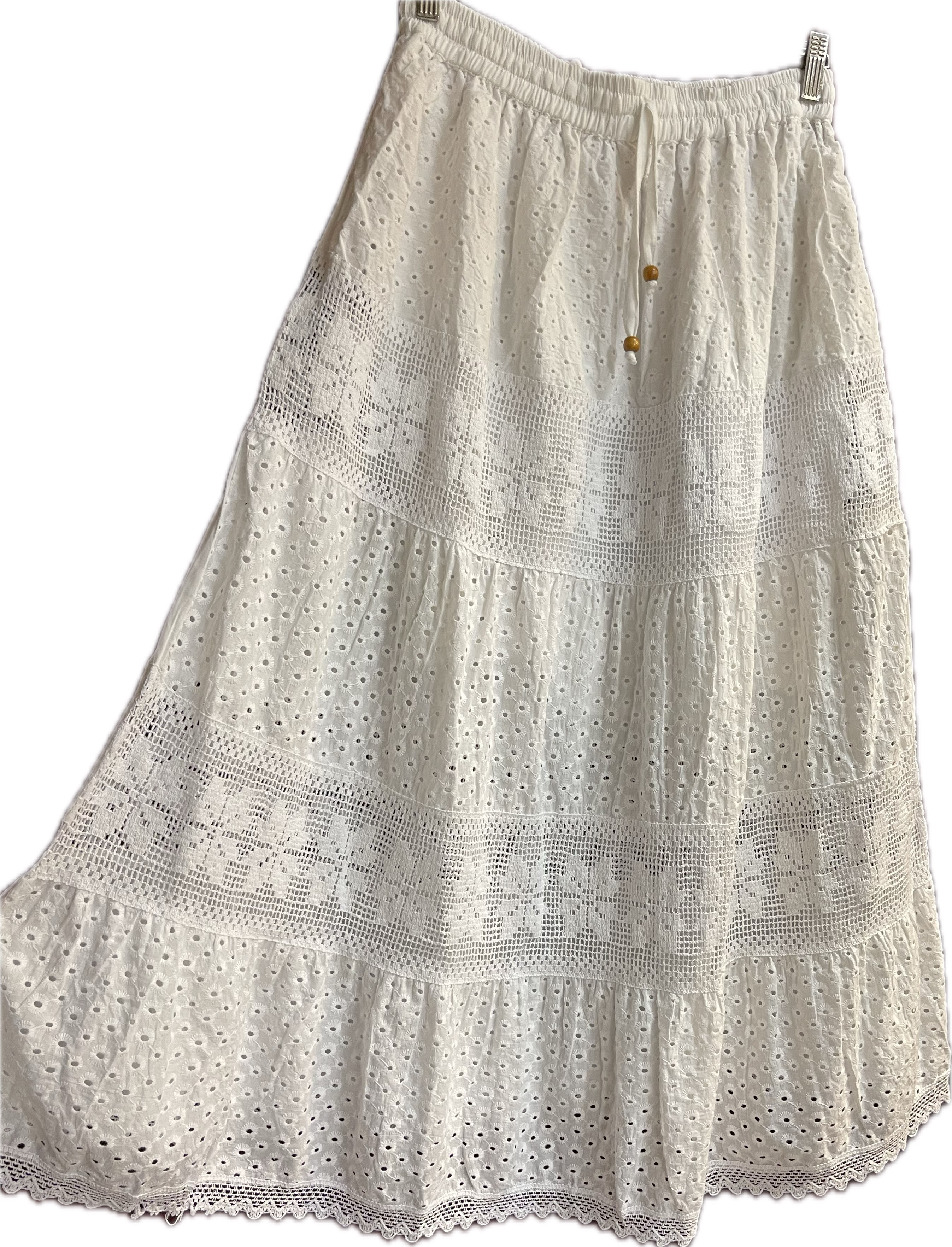 Net White Cotton Skirt - Long