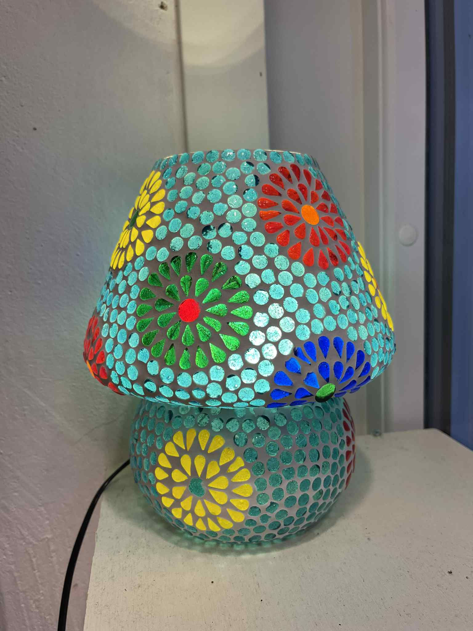 Multi-Flowers Mosaic Table Lamp - Blue