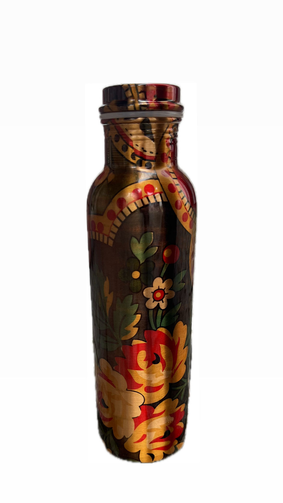 Thumbnail: Red Flowers Print Copper Bottle