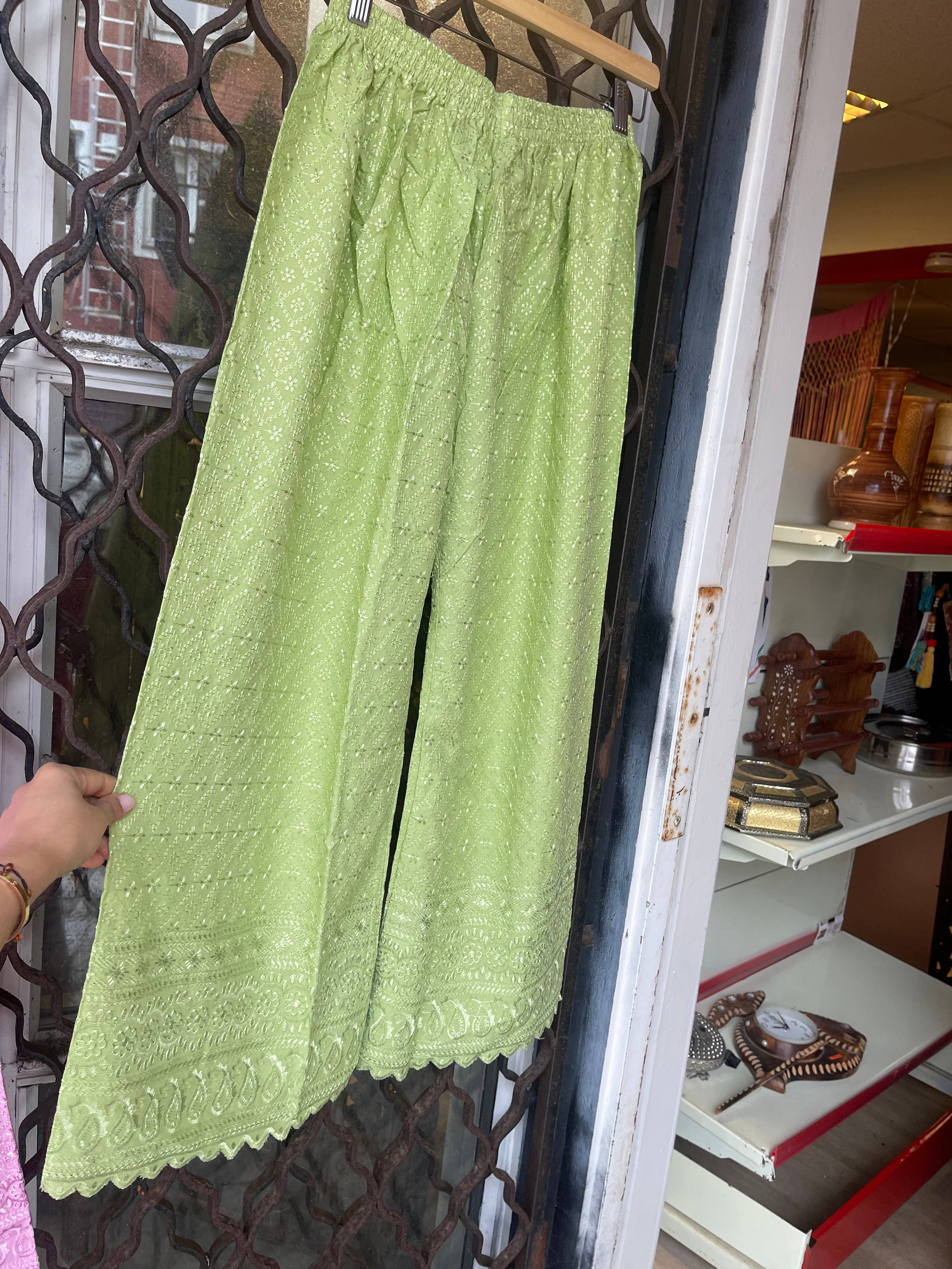 Mint Green Chikankari Cotton Palazzo Pants