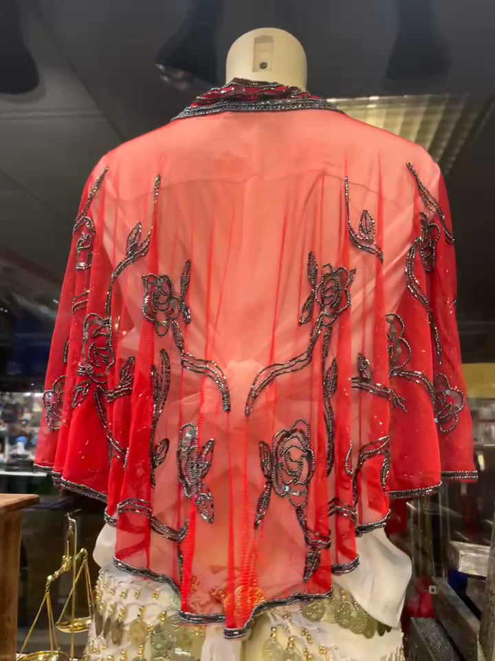 Miniatyrbilde: Red Net Cape W. Grey Sequins