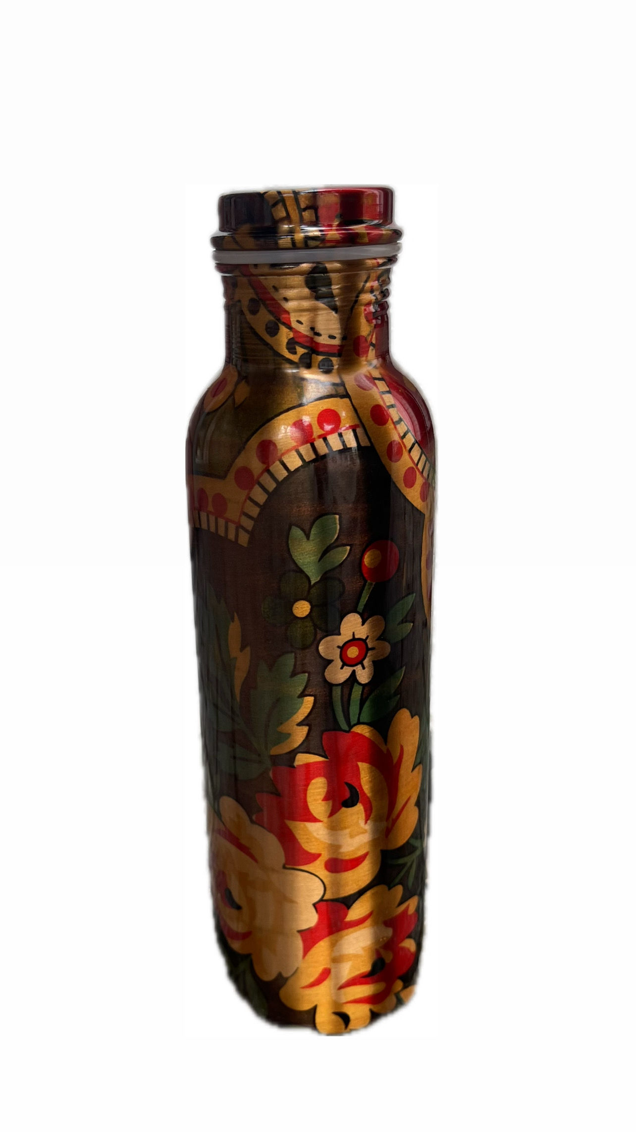 Red Flowers Print Copper Bottle