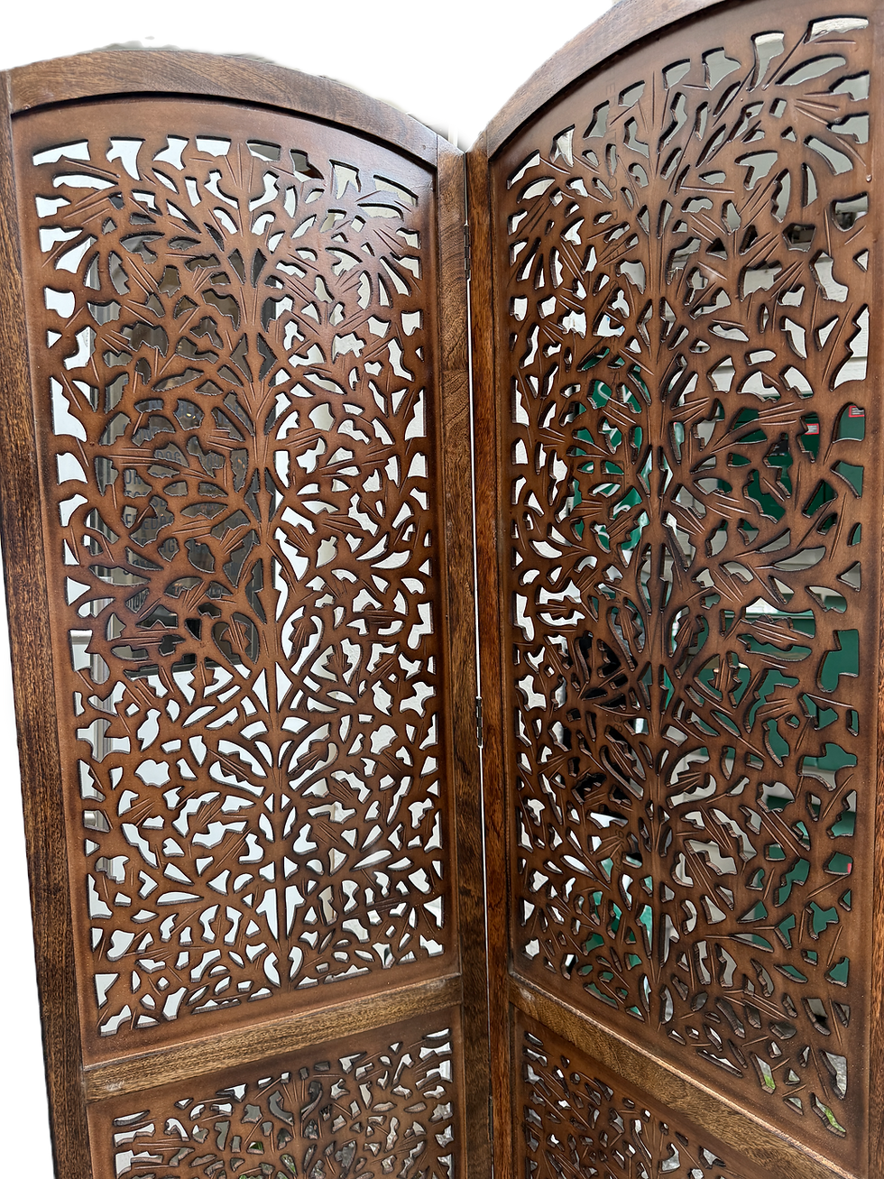 Thumbnail: Hand-Carved Wooden Folding Room Divider with Intricate Floral Pattern