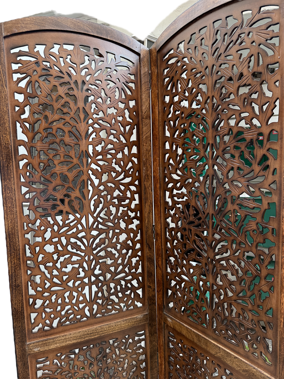 Thumbnail: Hand-Carved Wooden Folding Room Divider with Intricate Floral Pattern