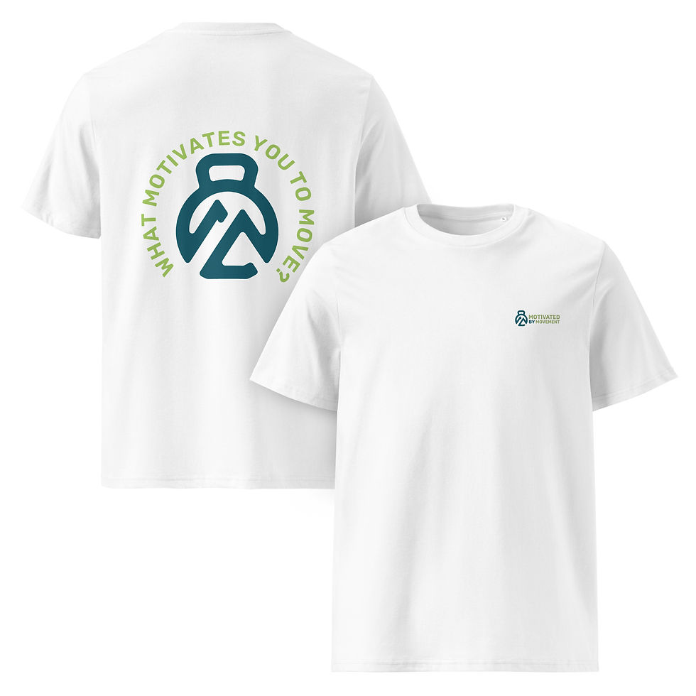 Thumbnail: Unisex Organic Cotton T-Shirt - Logo w/ Back "What Motivates You To Move"