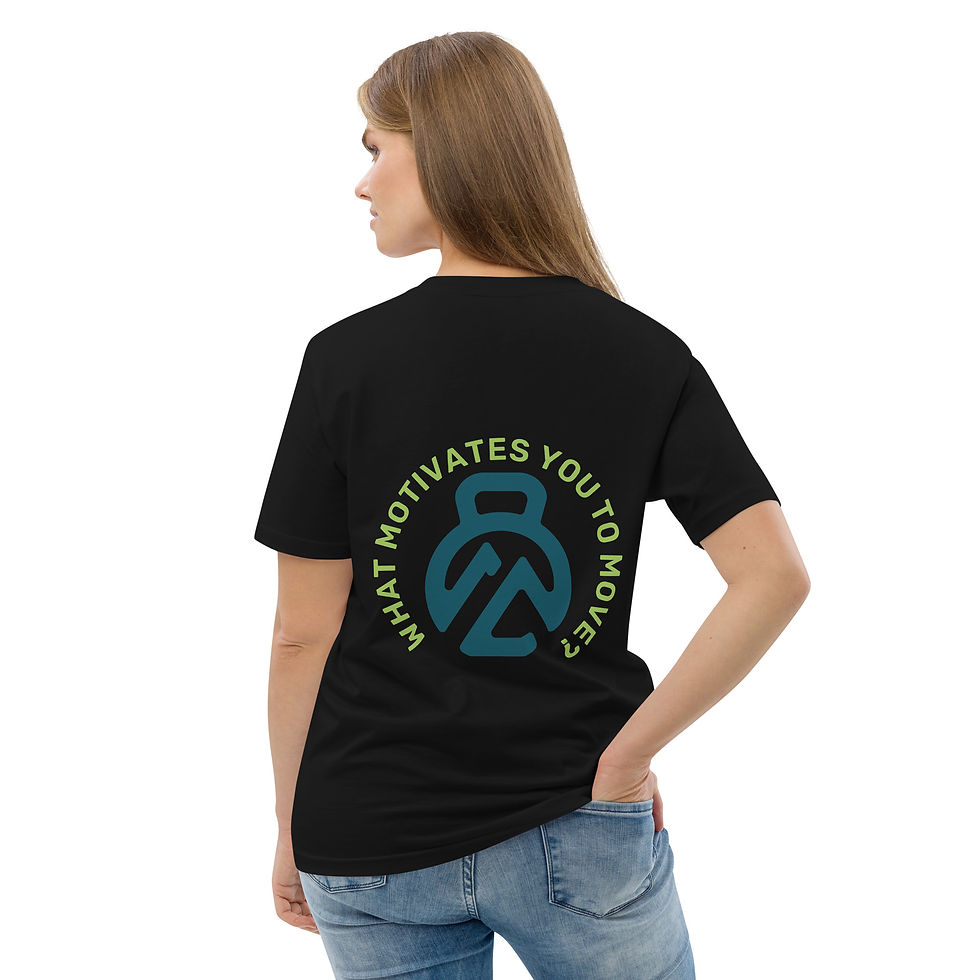 Thumbnail: Unisex Organic Cotton T-Shirt - Logo w/ Back "What Motivates You To Move"
