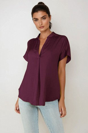 Drop Shoulder Blouse in Wine