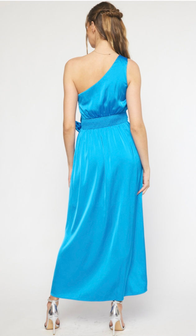 Thumbnail: French Blue Satin Wrap Dress