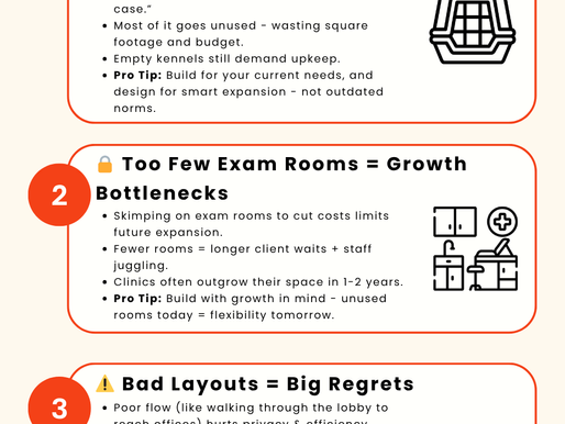 Infographic about three costly layout mistakes in veterinary hospitals