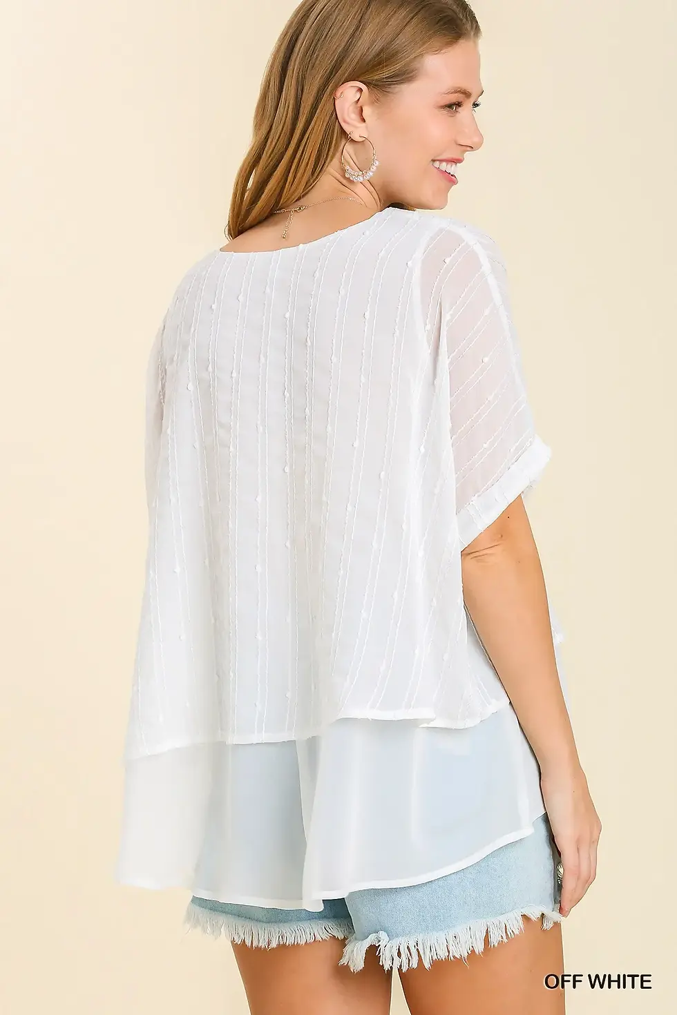 Thumbnail: Double Chiffon Cuffed 1/2 Sleeve Tunic Top with Sequins
