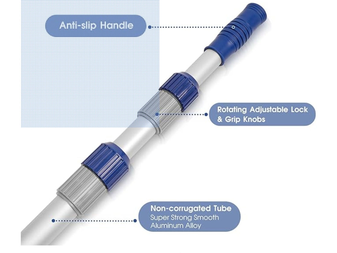 12 FT Telescopic Swimming Pool Pole - Adjustable 2 Piece Aluminum Pool Pole for