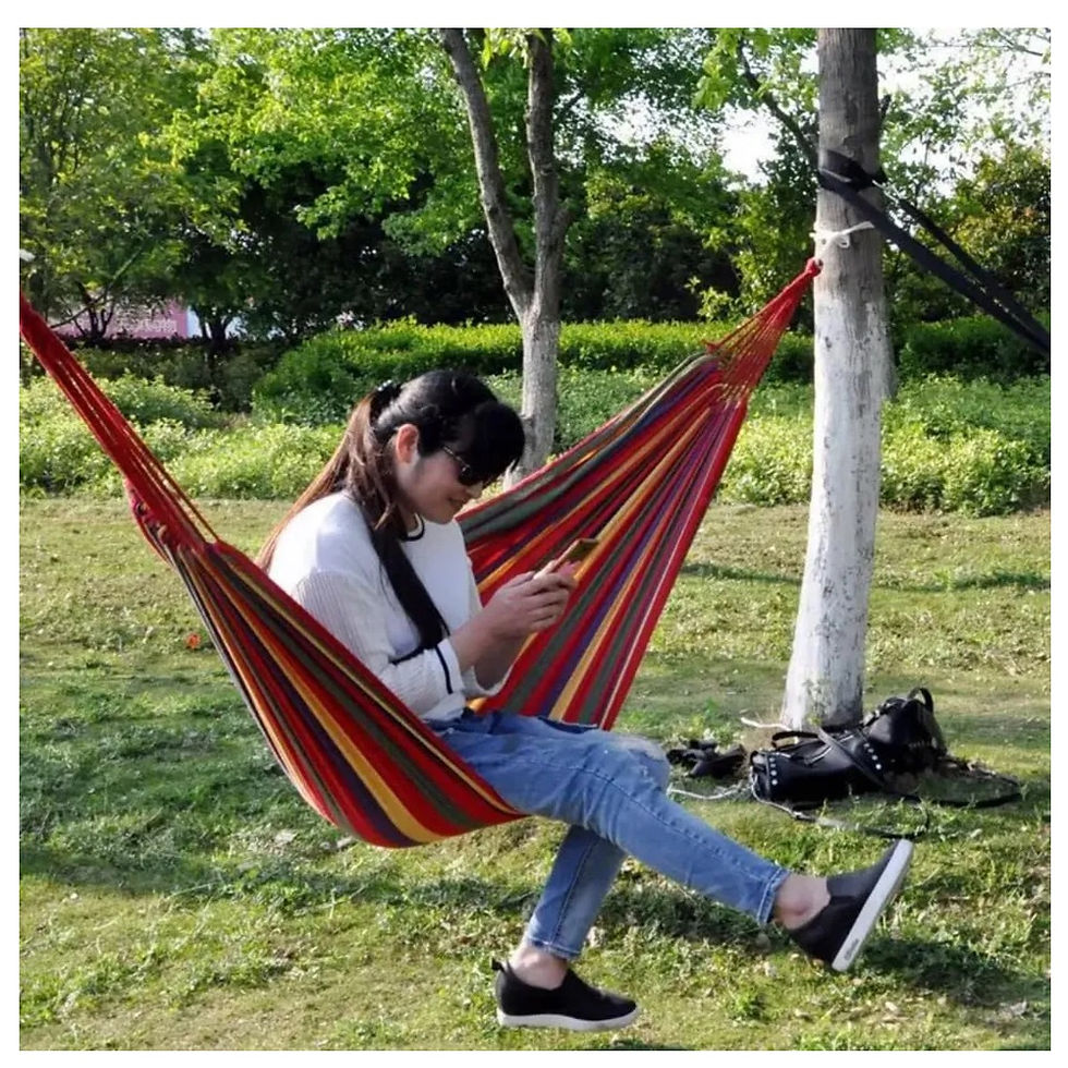 Miniatura: Hamaca Lona Rayas Multicolor Portátil Camping Terraza