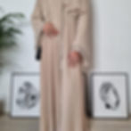 Thumbnail: PureAbayas Elegant Jahan Pearl Gemstone Pleated Double Abaya 3 Piece Set-Eid