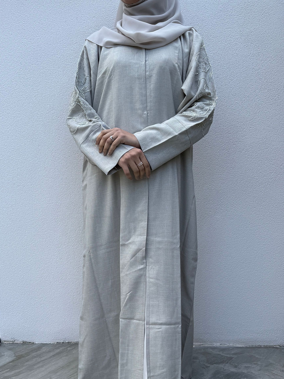 Thumbnail: Yara Linen Handwork Open Abaya